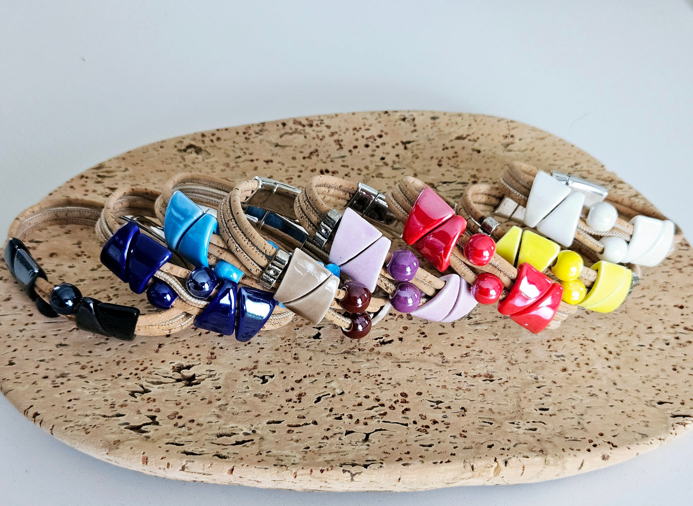 Cork & Ceramic Triangle Colorful Beads Bracelet
