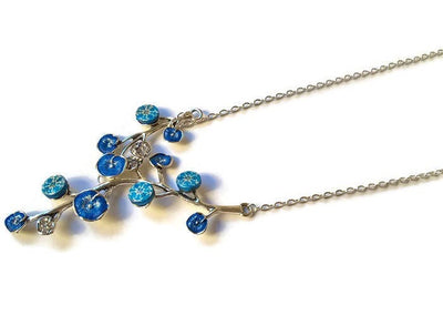 Portugal antique tiles, branch azulejo necklace, Lariat blue tile pendant, Retro Summer Jewelry, Vintage Round Small Tiles Necklace