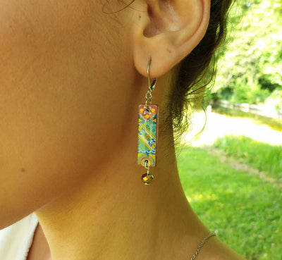 Mexican Tiles Bar Earrings Long Mismatched Earring Rectangular Bar Earrings Mexico Colorful Jewelry Talavera Mixed Tile Fiesta Party Earring