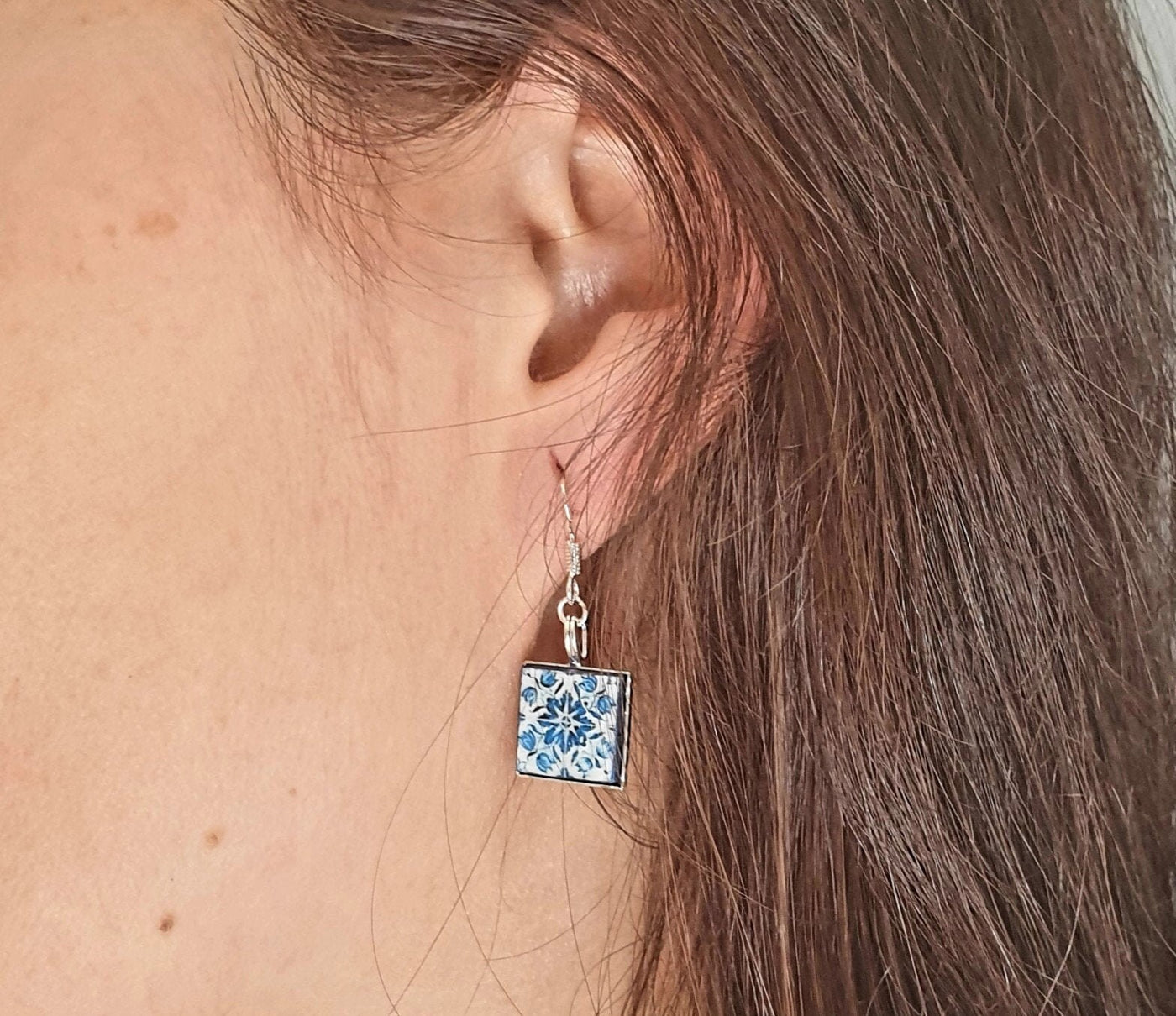 Porto Small Tile Earrings Portuguese Blue White Tile Earrings Azulejo Jewelry Square Classic Blue Earrings Travel SummerTile Earrings