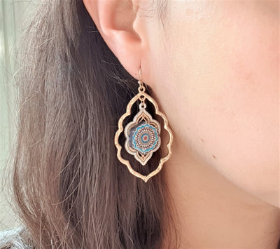 Gold Arabesque Tile Earring Hexagon Moroccan Earring Arab Tile Earring Zelig Morocco Earring Tile Pottery Ottoman Islamic Jewelry Azulejo
