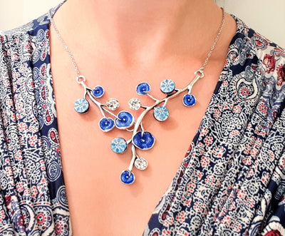 Portugal antique tiles, branch azulejo necklace, Lariat blue tile pendant, Retro Summer Jewelry, Vintage Round Small Tiles Necklace