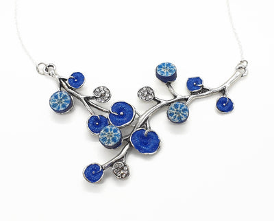 Portugal antique tiles, branch azulejo necklace, Lariat blue tile pendant, Retro Summer Jewelry, Vintage Round Small Tiles Necklace
