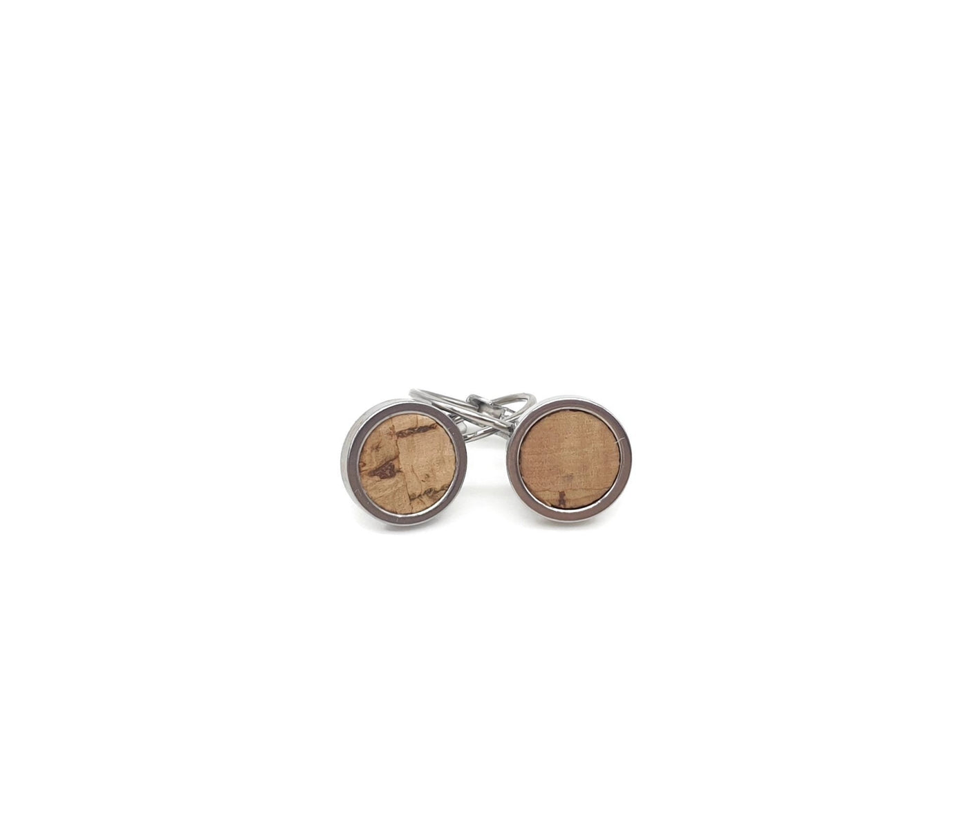 Cork round dangle earrings stainless steel small earrings silver cork jewelry cork vegan leather accessories silver round stud earrings