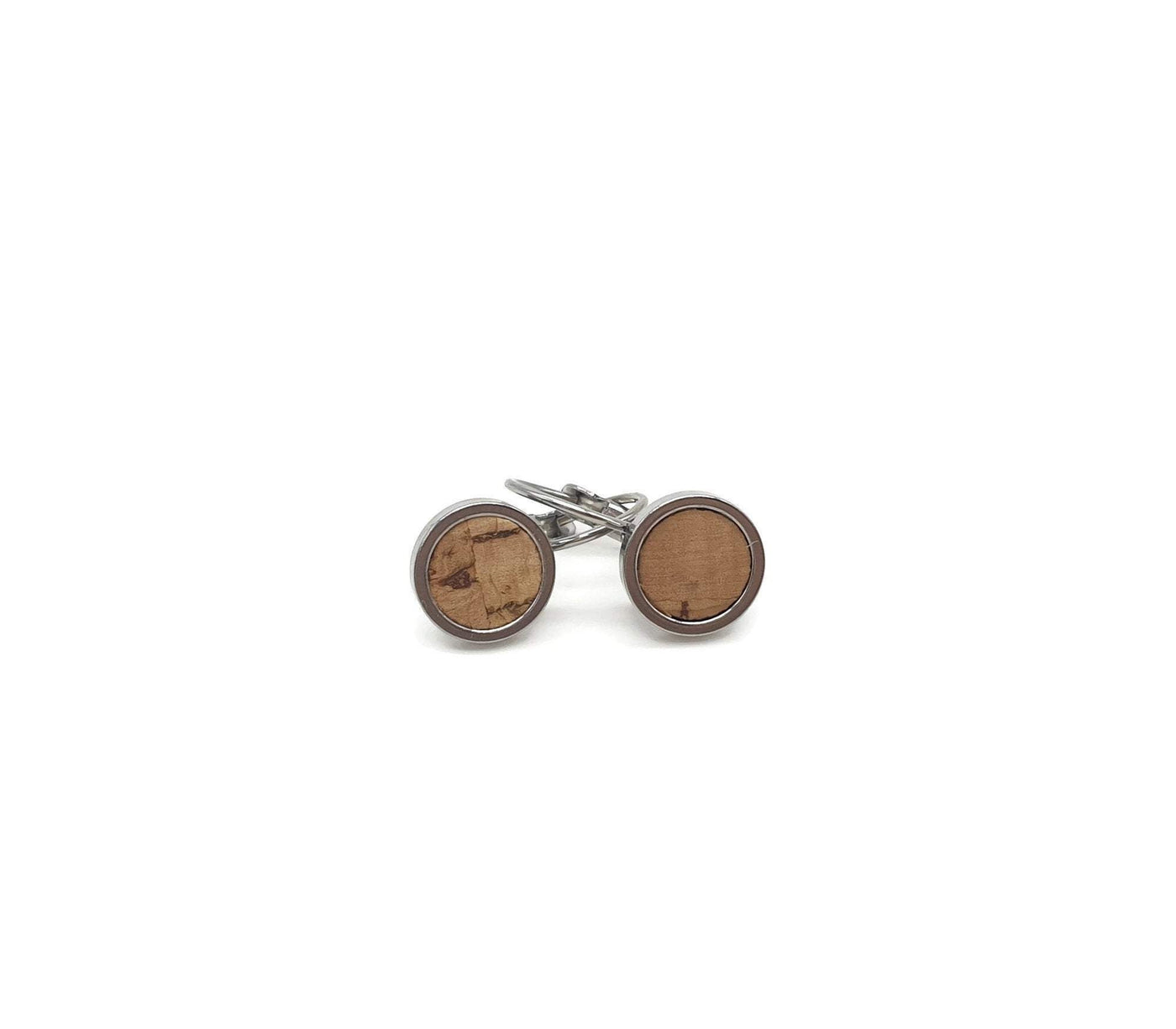 Cork round dangle earrings stainless steel small earrings silver cork jewelry cork vegan leather accessories silver round stud earrings