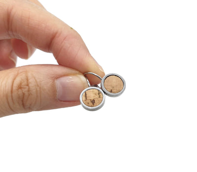 Cork round dangle earrings stainless steel small earrings silver cork jewelry cork vegan leather accessories silver round stud earrings