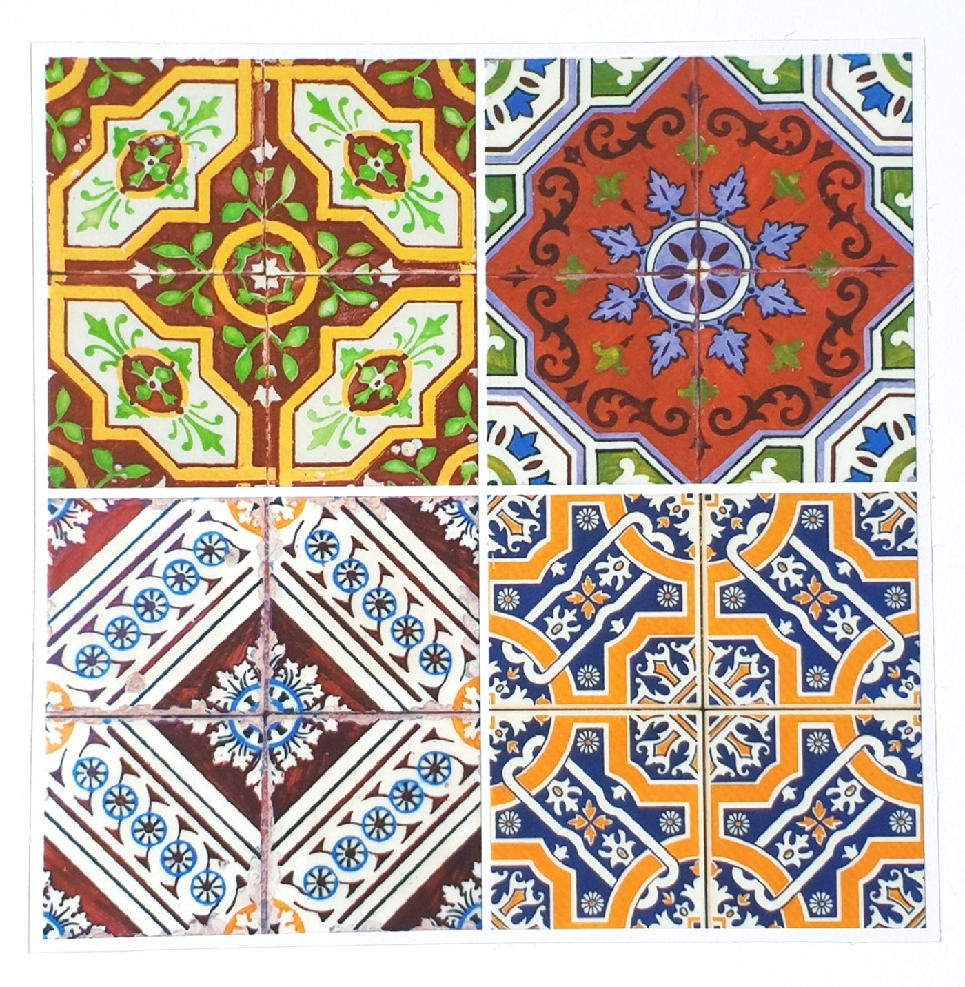4 Tile Stickers Sheet Portuguese Tiles Scrapbooking Tile Decals Home Deco Sticker Set Envelope Sealer Laptop Stickers, Planner Stickers
