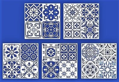 4 Blue Tile Sticker Sheet Portuguese Tile Scrapbooking Tile Decal Home Deco Sticker Set Envelope Sealer Laptop Sticker, Planner Sticker