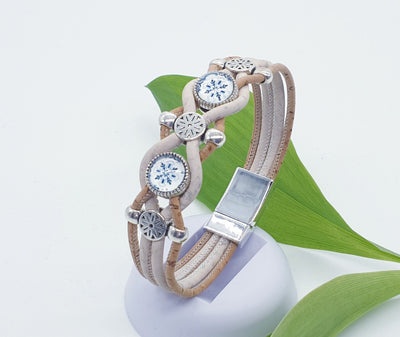 White Cork Bracelet w/ Antique Portuguese Tiles Custom Size Cork Bracelet Vegan Leather Jewelry Women Wrist Jewelry Organic & Handmade