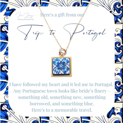 Portugal Tile Custom Charm Necklace Personalized Message Card Portugal Travel Necklace Portuguese Souvenir Gift Azulejo Jewelry Present