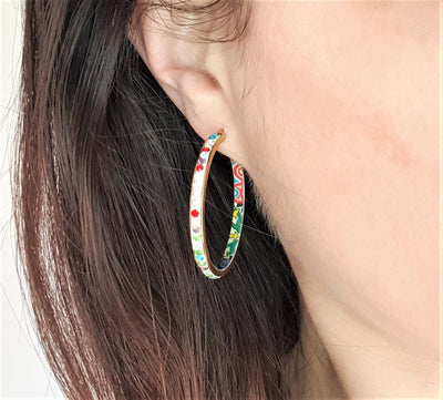 Rainbow Tiles HOOPS GOLD Steel Mexican Tile Earrings Sparkly CZ Pave Zircons Lightweight Gold Hoops Multicolored Fashion Hoops Handmade