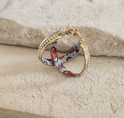 Red Gold Hoop Tile Earrings CZ Pave Zircon Portugal Azulejo Earring Light Gold STEEL Statement Jewelry Vacation Travel Gift Souvenir Women