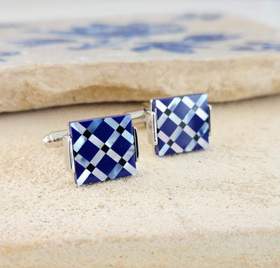 Blue Onyx Mother Pearl Tile Cufflink Luxury Portuguese Tiles Cufflinks Business Executive Gift Corporate Dad Cufflink Natural Stone Cufflink