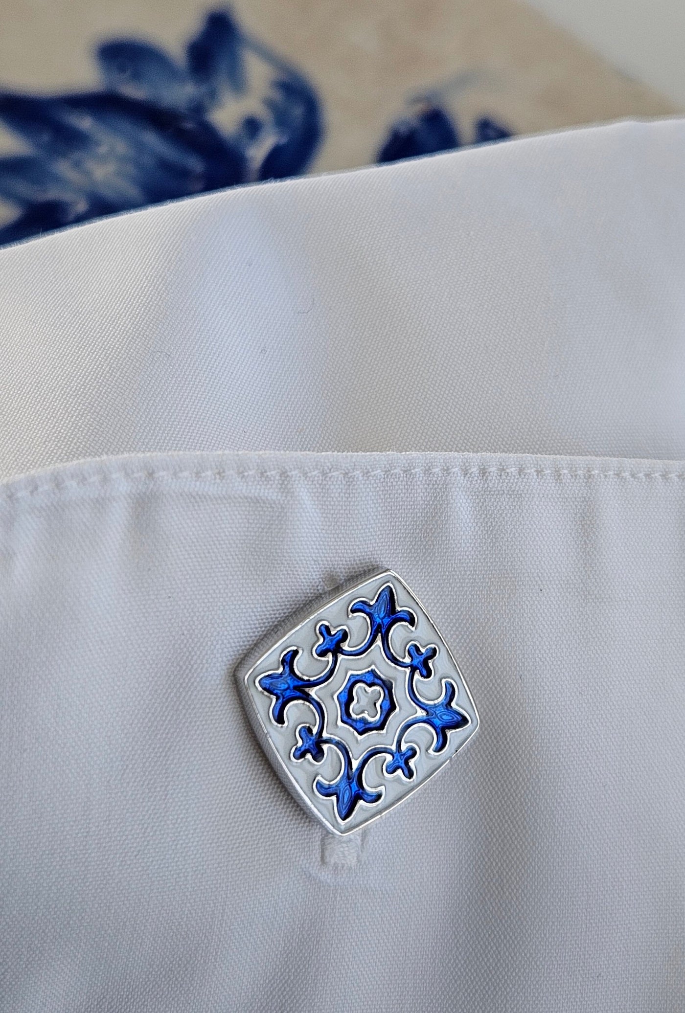 Portugal Tile Blue Enamel Cufflinks Azulejo Majolica Blue White Steel Luxury Cufflink Set Portuguese Groom Wedding Corporate Suit Cufflinks