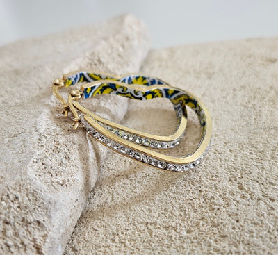 CZ Pave Heart HOOP Tile Earring Yellow Blue Portugal Azulejo Earring Light Gold STEEL Historical Jewelry Vacation Travel Gift Tile Souvenir