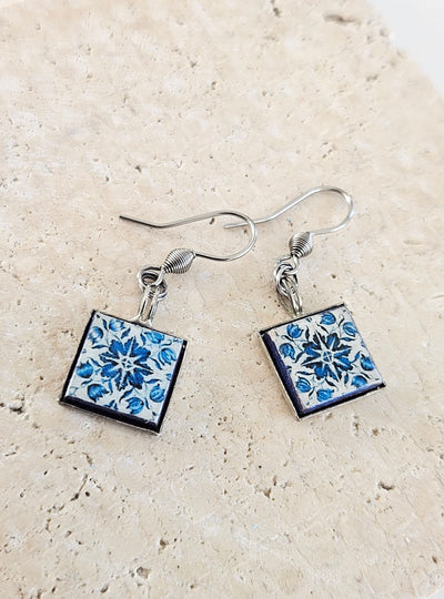Porto Small Tile Earrings Portuguese Blue White Tile Earrings Azulejo Jewelry Square Classic Blue Earrings Travel SummerTile Earrings