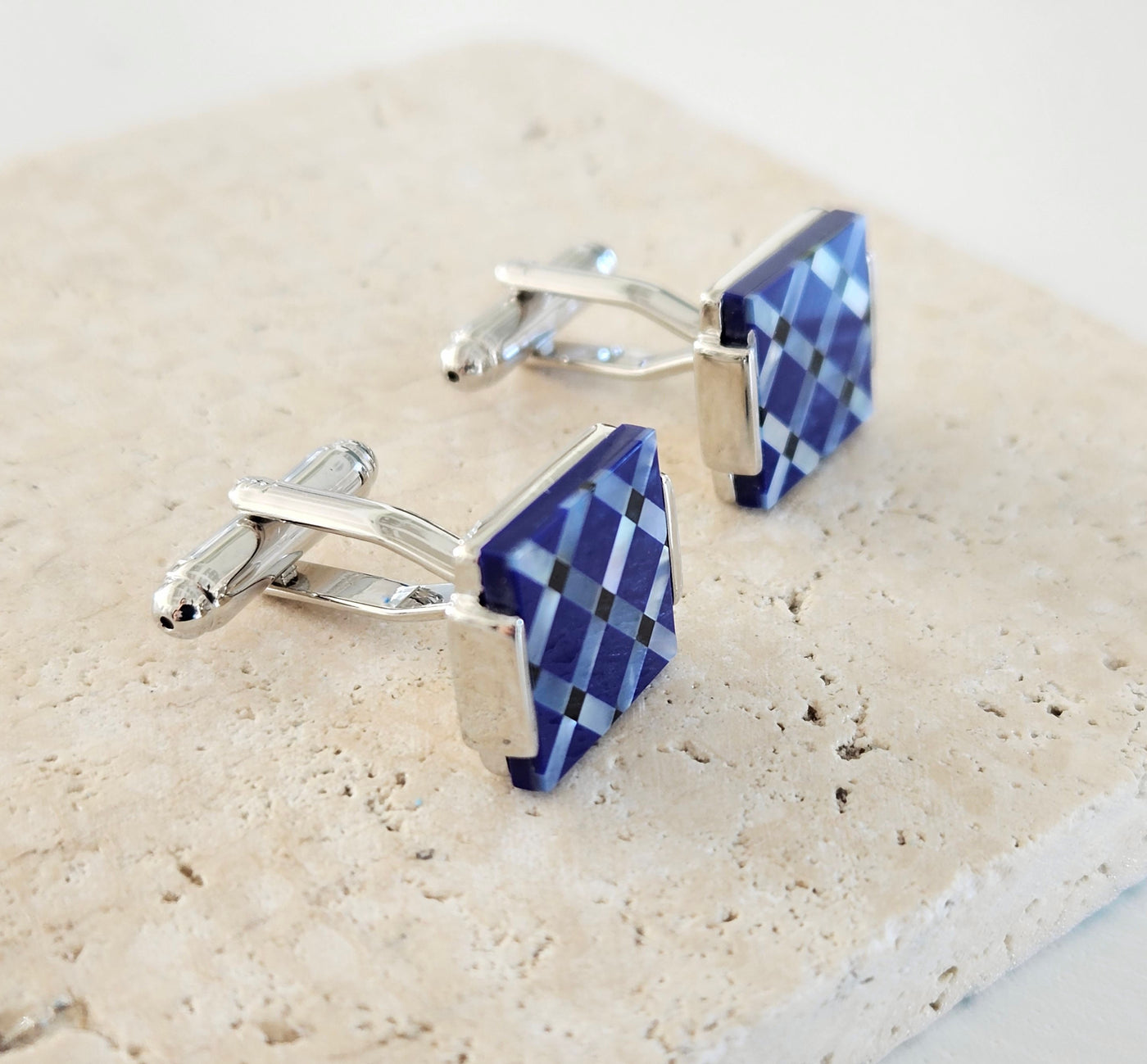 Blue Onyx Mother Pearl Tile Cufflink Luxury Portuguese Tiles Cufflinks Business Executive Gift Corporate Dad Cufflink Natural Stone Cufflink