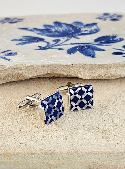 Blue Onyx Mother Pearl Tile Cufflink Luxury Portuguese Tiles Cufflinks Business Executive Gift Corporate Dad Cufflink Natural Stone Cufflink