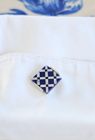 Blue Onyx Mother Pearl Tile Cufflink Luxury Portuguese Tiles Cufflinks Business Executive Gift Corporate Dad Cufflink Natural Stone Cufflink