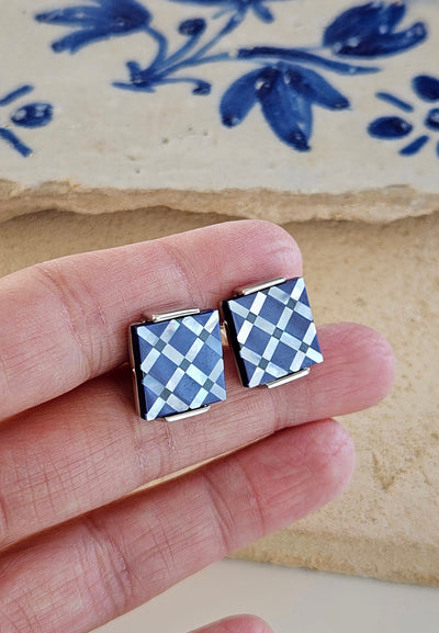 Blue Onyx Mother Pearl Tile Cufflink Luxury Portuguese Tiles Cufflinks Business Executive Gift Corporate Dad Cufflink Natural Stone Cufflink