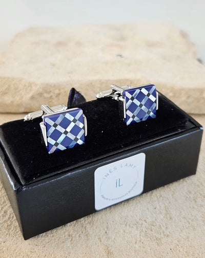 Blue Onyx Mother Pearl Tile Cufflink Luxury Portuguese Tiles Cufflinks Business Executive Gift Corporate Dad Cufflink Natural Stone Cufflink