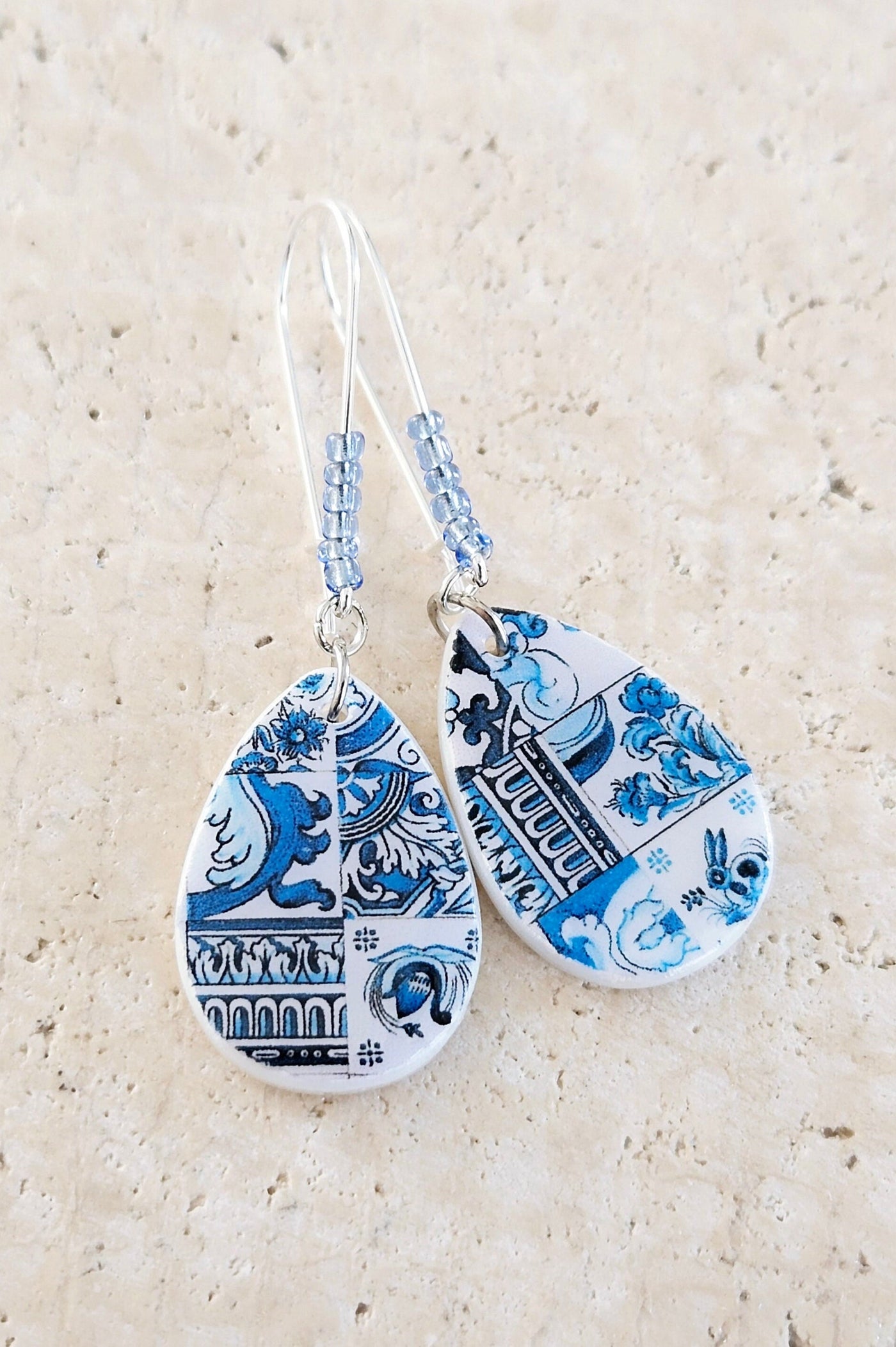 Portugal Teardrop Tile Earring Portuguese Jewelry Azulejo Earring Tile Teardrop Travel Gift Souvenir Mother Pearl Blue Mixed Tile Earring