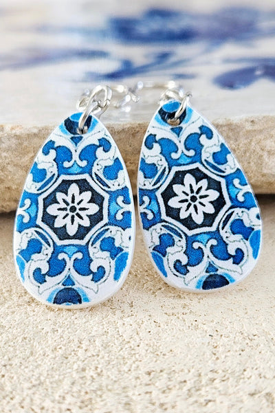 Portugal Teardrop Delft Blue Tile Earring Portuguese Gift Jewelry Azulejo Earring Tile Majolica Teardrop Mother Pearl Blue Tile Earring Gift