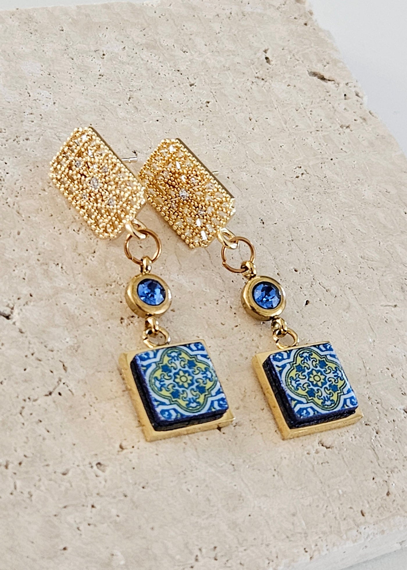 Portugal Tile Earrings Dainty Elegant Azulejo Earrings Historical Jewelry Portuguese Tiles Bridal Mom Gift Vacation Travel Earrings Tile