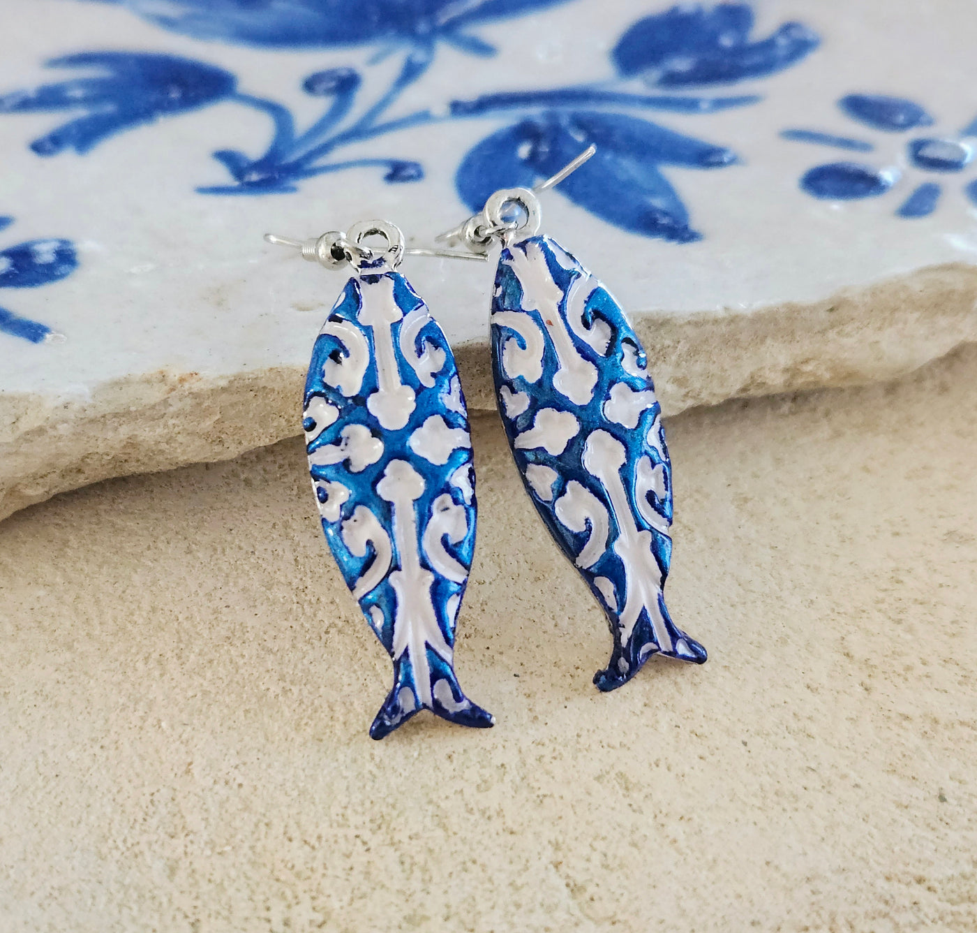 Portuguese Sardine Earring Azulejo Earring Fish Blue White Sardine Tile Gold Silver Drop Earring Sardine Clay Earring Gift From Portugal