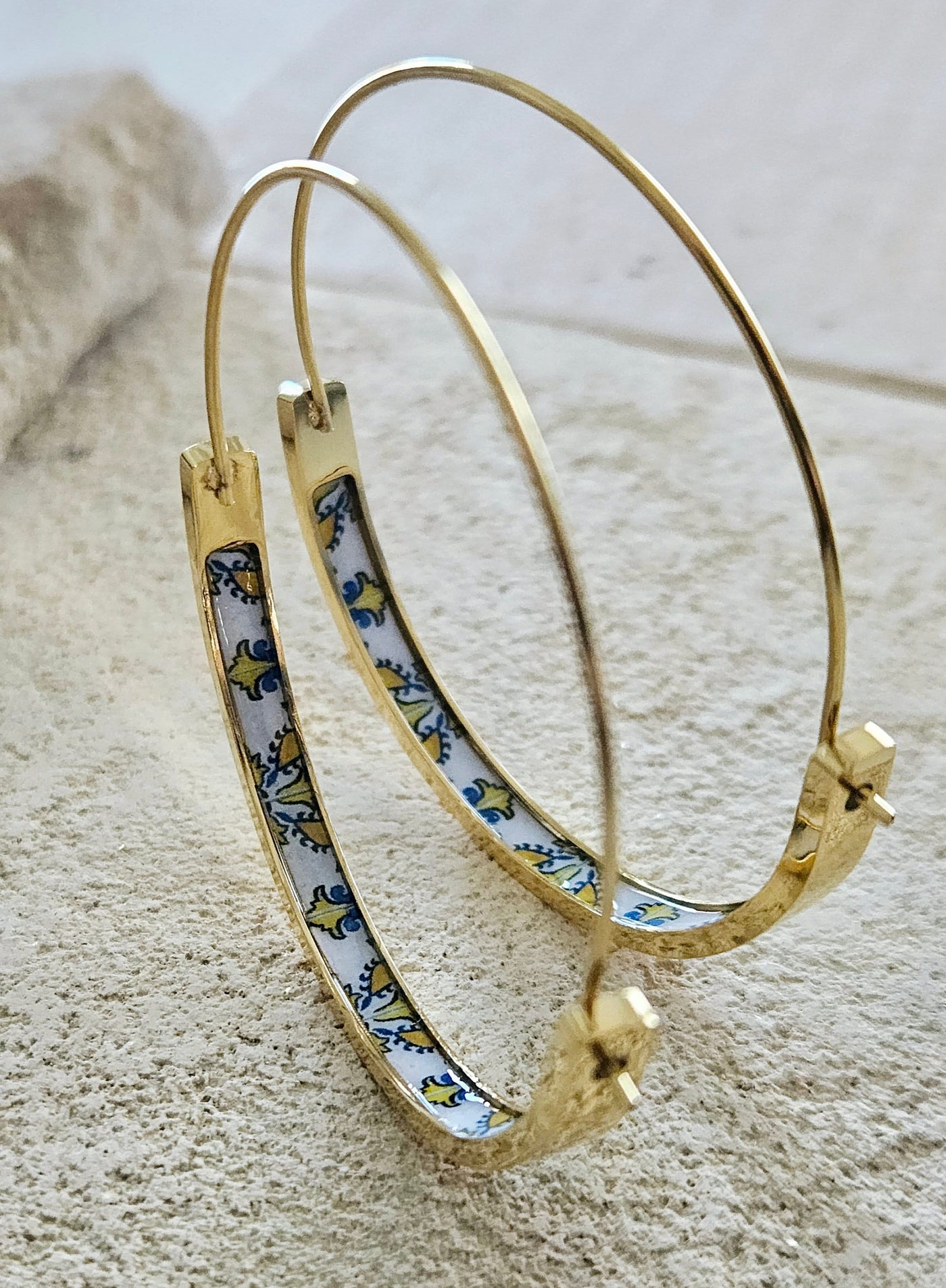Gold HOOP Tile Earring Portugal Lightweight STAINLESS STEEL Azulejo Gold Hoop Historical Jewelry Portuguese Mom Igreja Sta Graça Coimbra