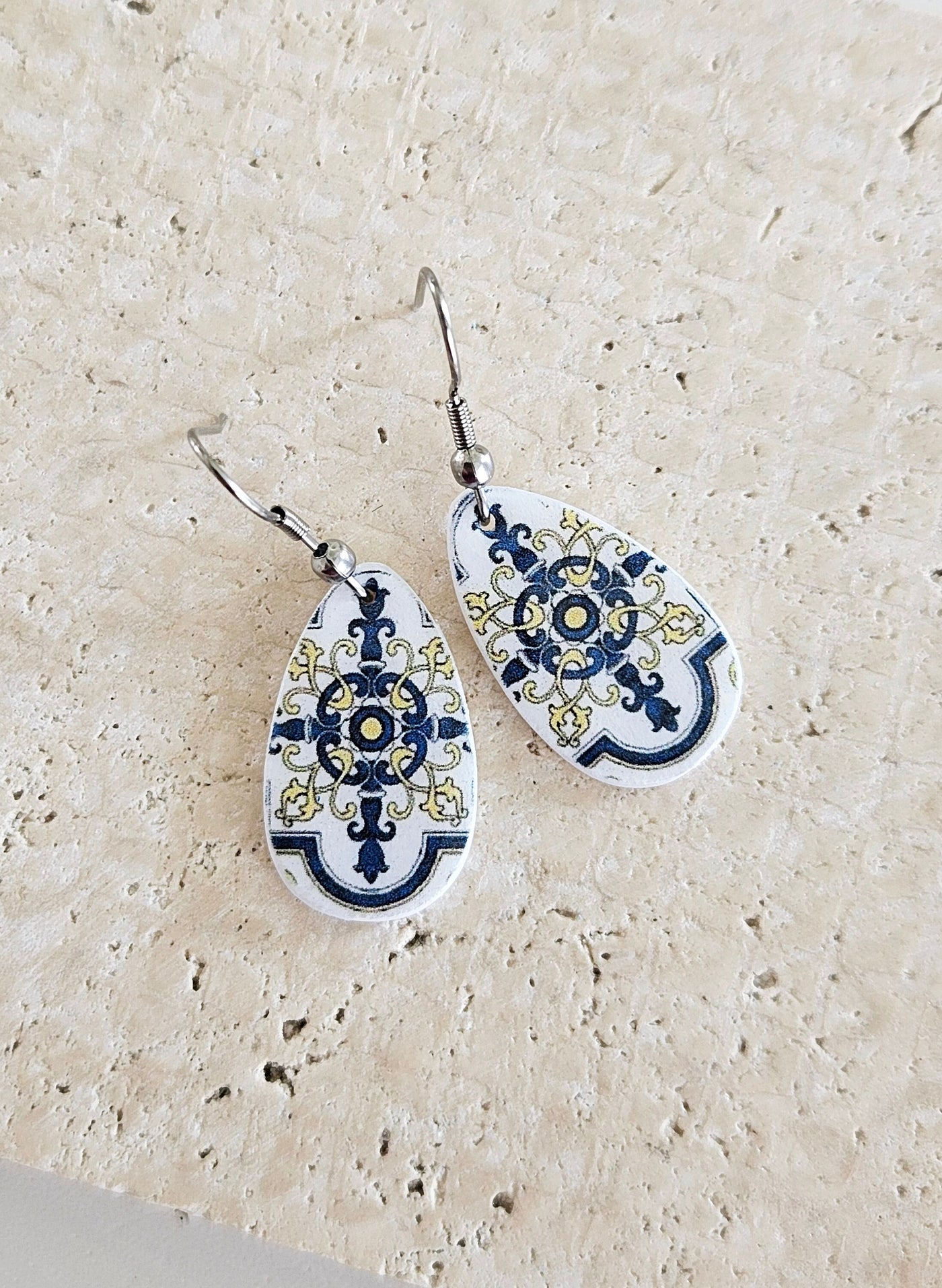 Portugal Tile Teardrop Earring Royal Blue Drop Mother Pearl Earring Portuguese Jewelry Tile Earring Azulejo Souvenir Travel to Portugal Gift