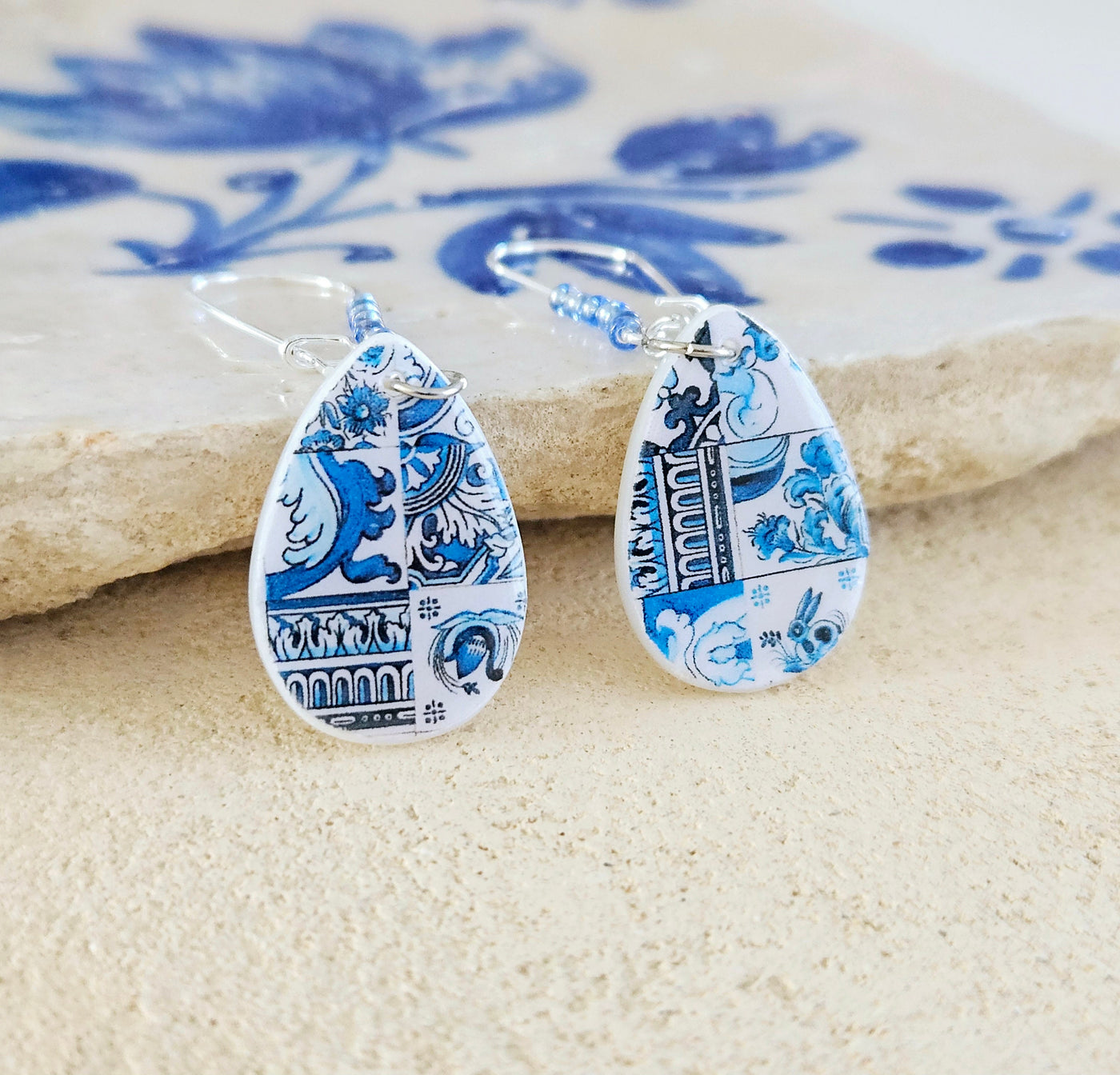 Portugal Teardrop Tile Earring Portuguese Jewelry Azulejo Earring Tile Teardrop Travel Gift Souvenir Mother Pearl Blue Mixed Tile Earring