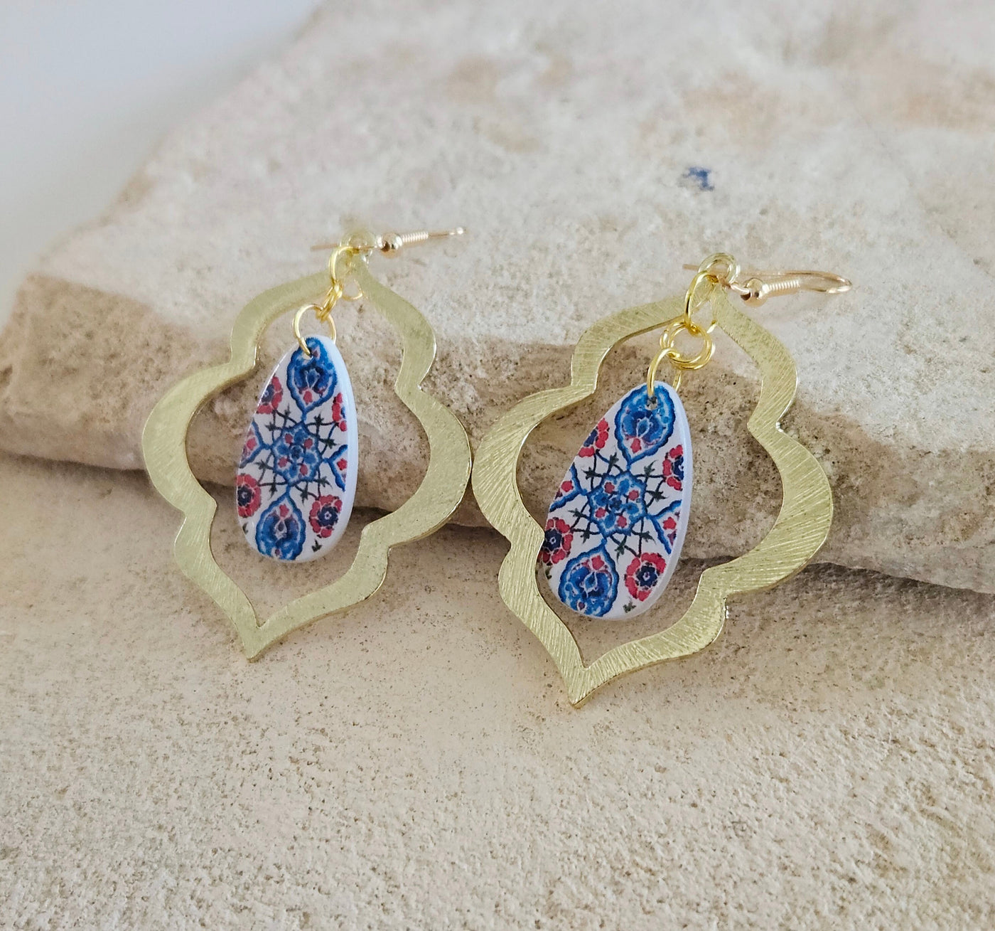 Turkish Teardrop Tile Earring PERSIAN Arab İznik Pottery Ottoman Islamic Jewelry Azulejo Moroccan Arabesque Earring Tile Travel Gift