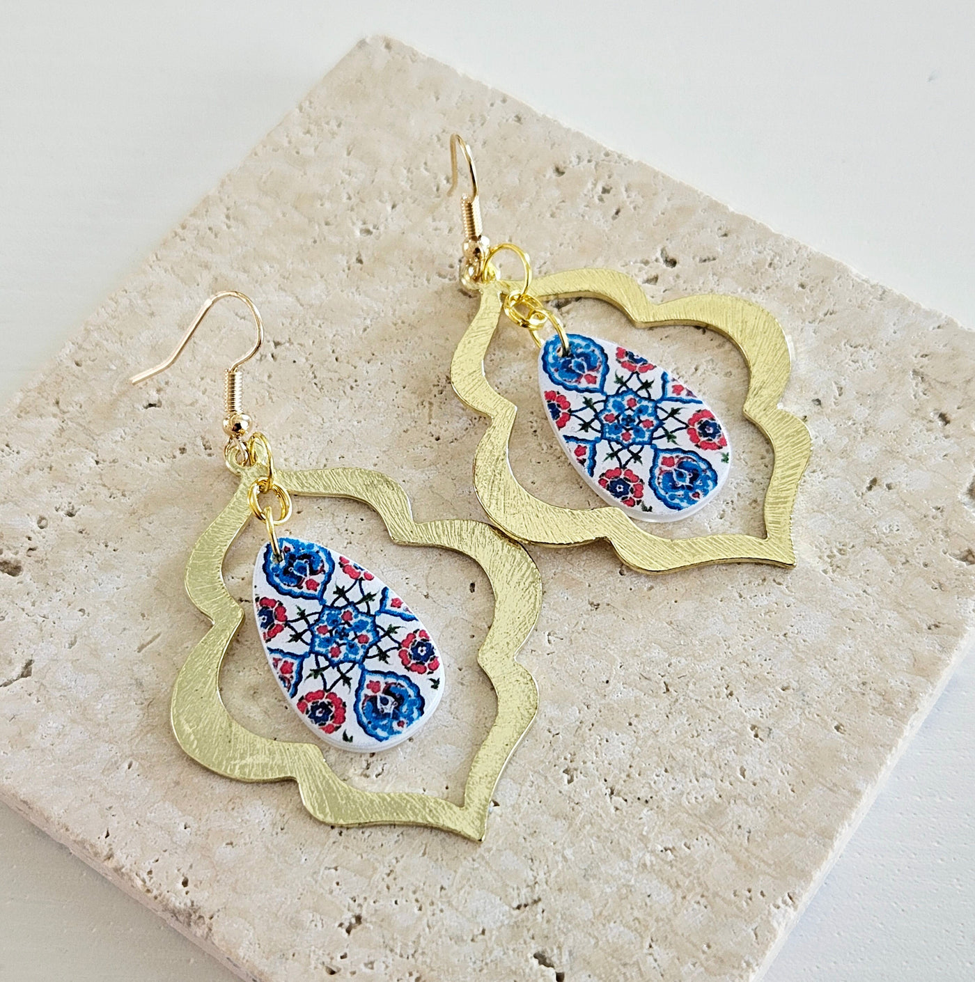 Turkish Teardrop Tile Earring PERSIAN Arab İznik Pottery Ottoman Islamic Jewelry Azulejo Moroccan Arabesque Earring Tile Travel Gift