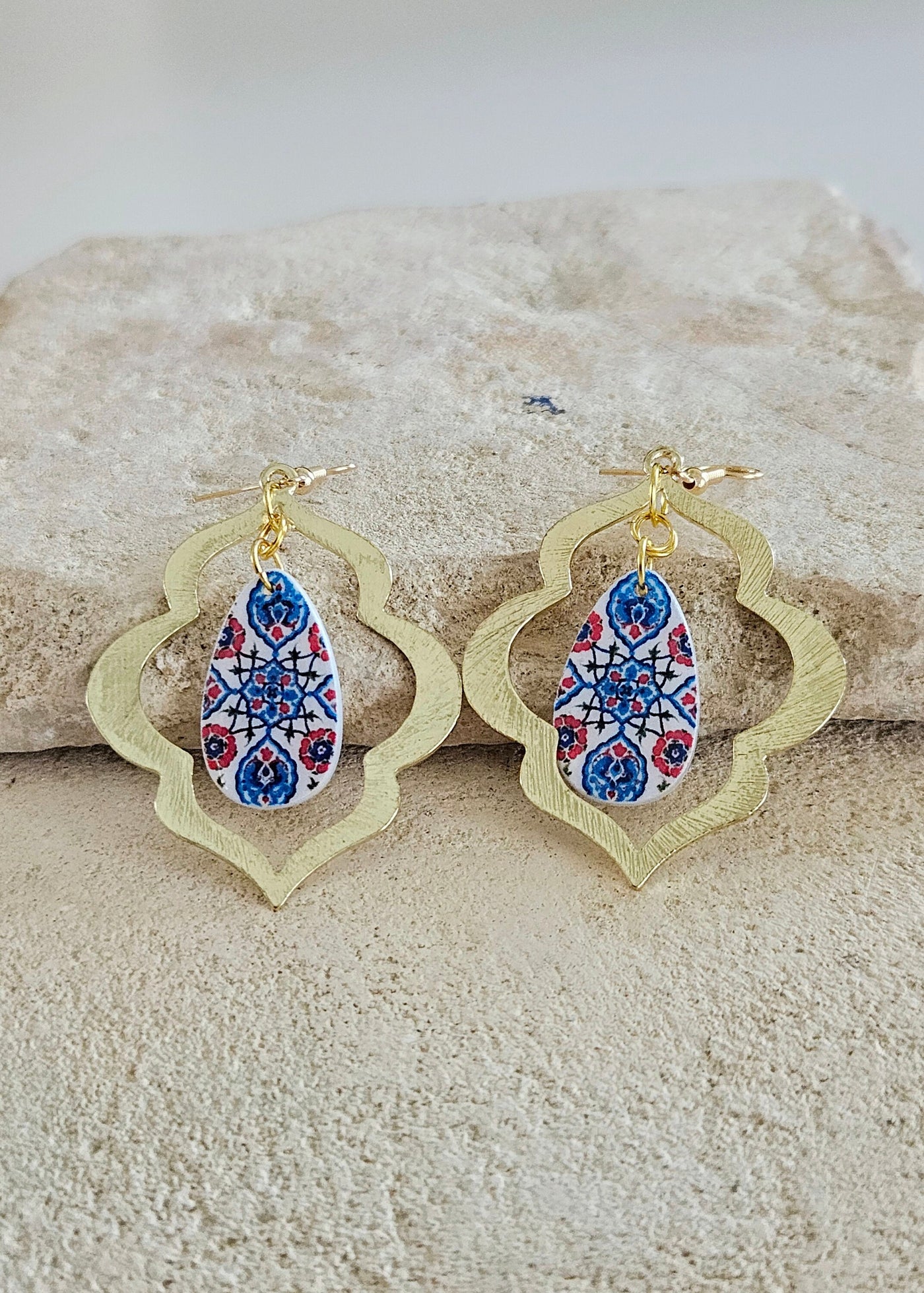 Turkish Teardrop Tile Earring PERSIAN Arab İznik Pottery Ottoman Islamic Jewelry Azulejo Moroccan Arabesque Earring Tile Travel Gift