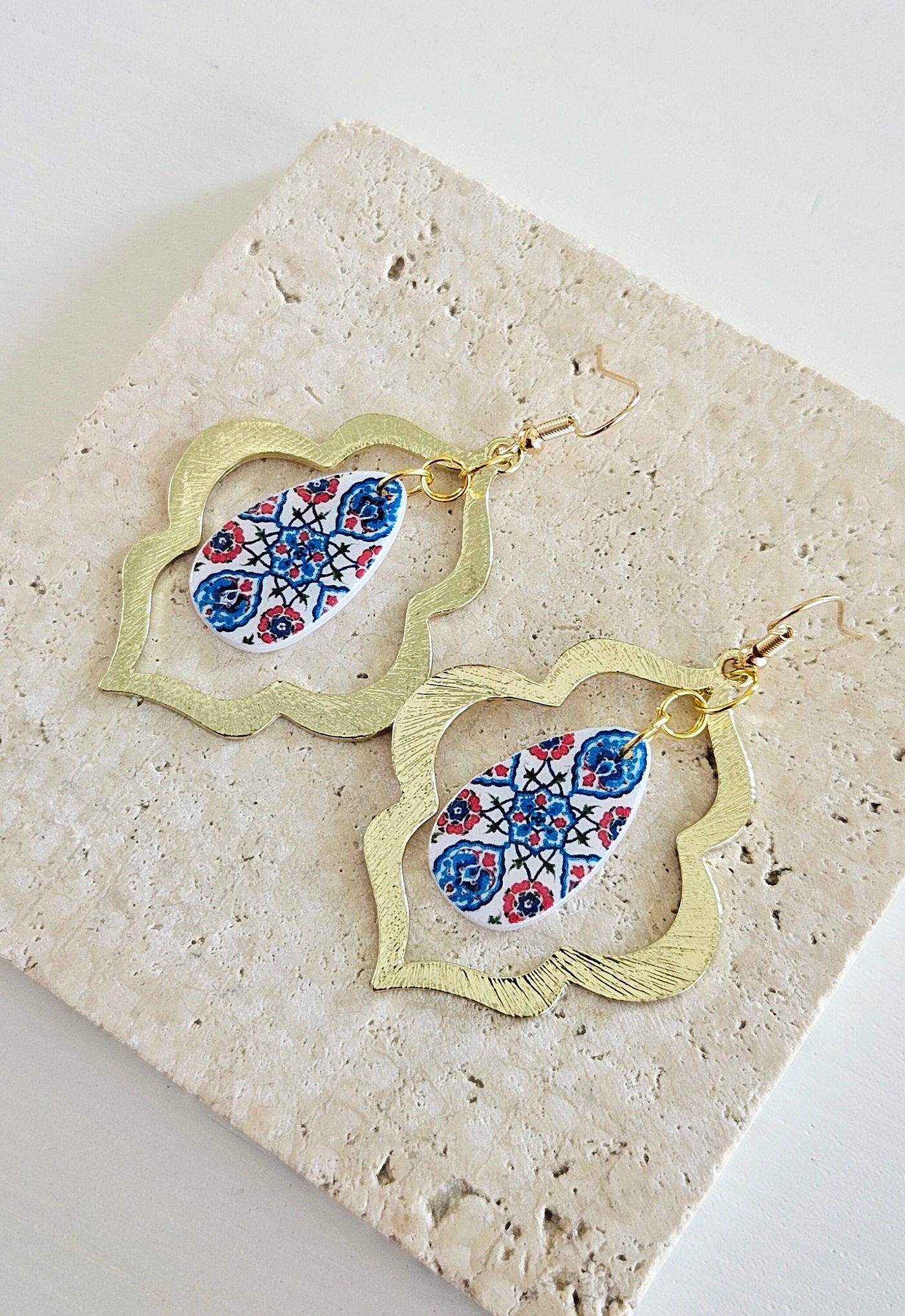 Turkish Teardrop Tile Earring PERSIAN Arab İznik Pottery Ottoman Islamic Jewelry Azulejo Moroccan Arabesque Earring Tile Travel Gift