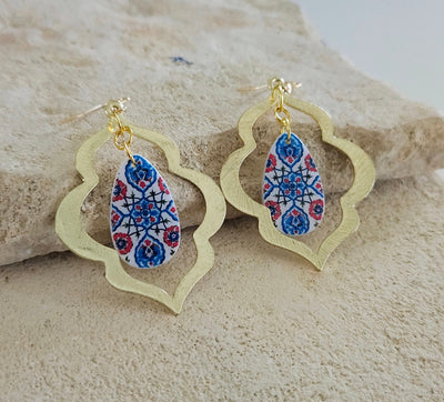 Turkish Teardrop Tile Earring PERSIAN Arab İznik Pottery Ottoman Islamic Jewelry Azulejo Moroccan Arabesque Earring Tile Travel Gift