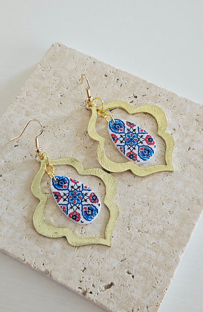 Turkish Teardrop Tile Earring PERSIAN Arab İznik Pottery Ottoman Islamic Jewelry Azulejo Moroccan Arabesque Earring Tile Travel Gift