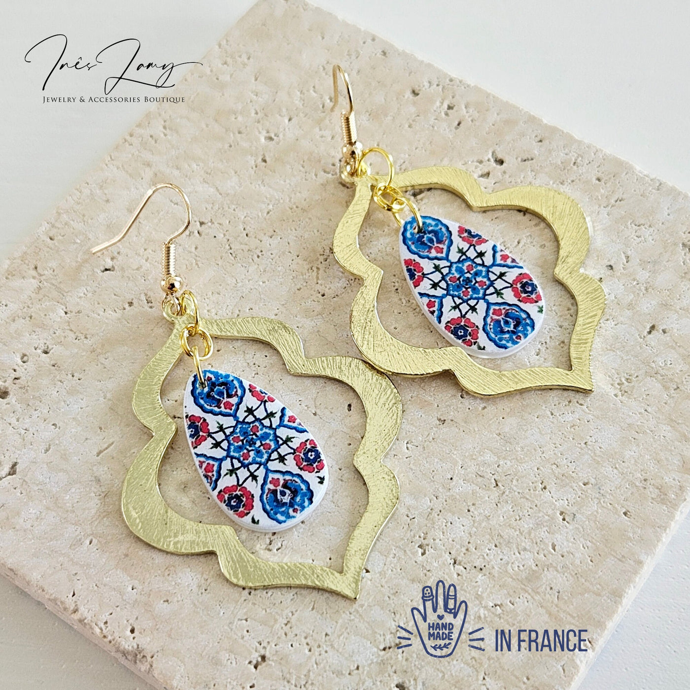 Turkish Teardrop Tile Earring PERSIAN Arab İznik Pottery Ottoman Islamic Jewelry Azulejo Moroccan Arabesque Earring Tile Travel Gift