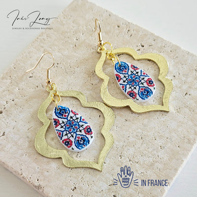 Turkish Teardrop Tile Earring PERSIAN Arab İznik Pottery Ottoman Islamic Jewelry Azulejo Moroccan Arabesque Earring Tile Travel Gift