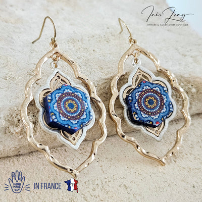 Gold Arabesque Tile Earring Hexagon Moroccan Earring Arab Tile Earring Zelig Morocco Earring Tile Pottery Ottoman Islamic Jewelry Azulejo