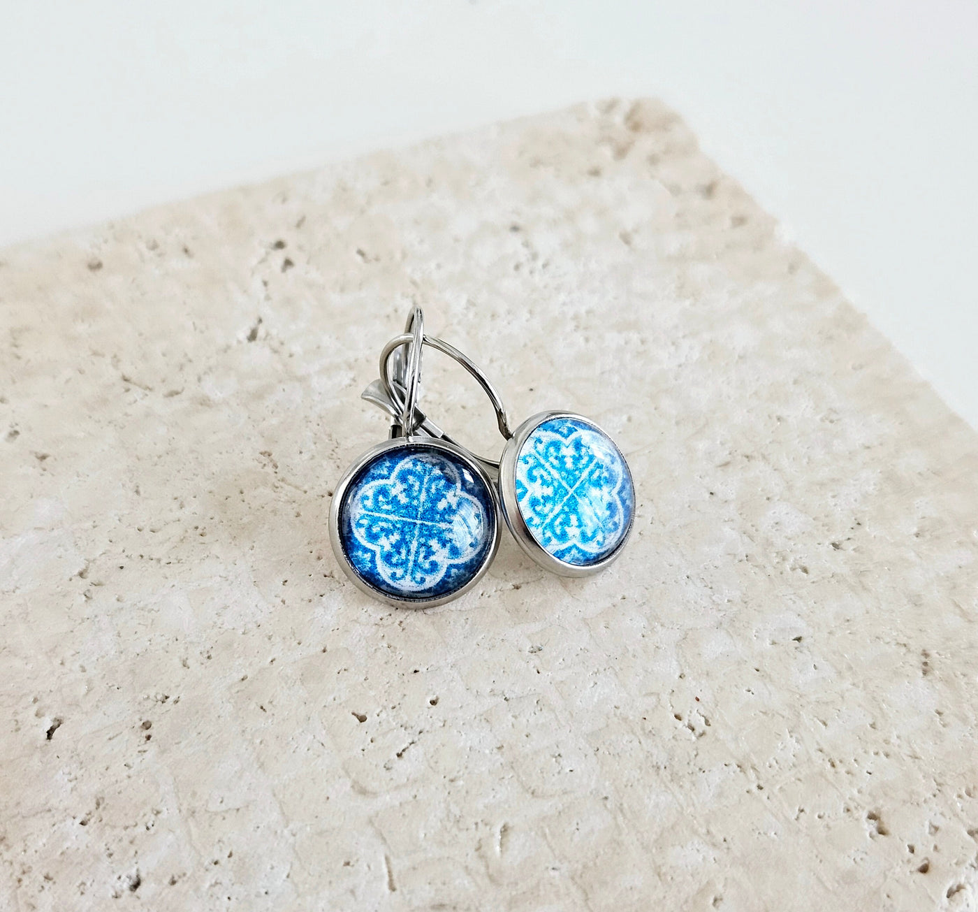 Portugal Blue Tile Earring Azulejo Jewelry Classical Antique Tile Earring Geometric Round Earring Gift from Portugal Travel Vacation Gift