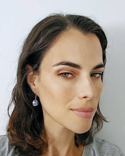 Ceramic Beads Small Drop Earring Porcelain Ceramic Globe Earrings Blue White Flower Jewelry Blue Flower Bead Earring Round Pottery Pearl