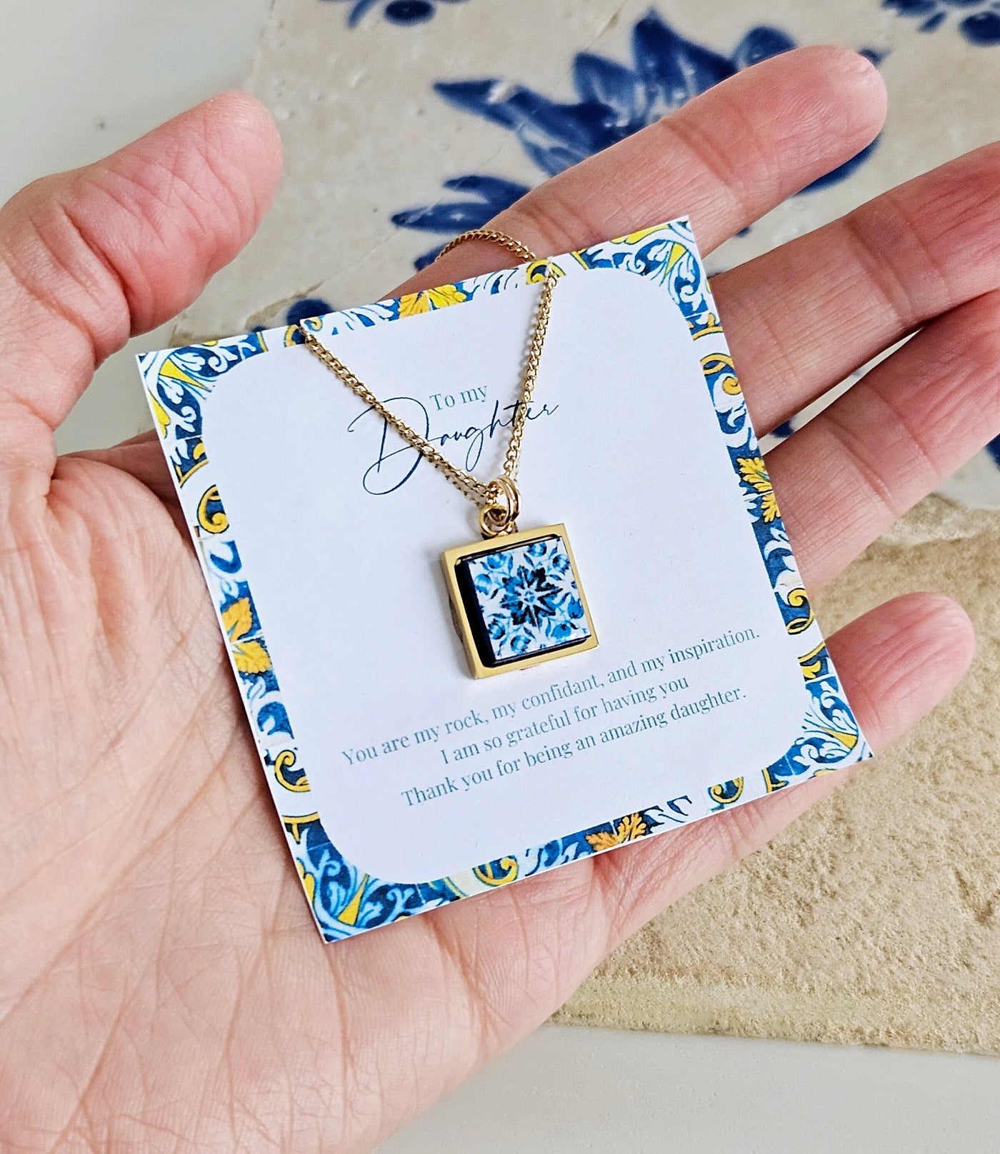 Daughter Personalized Message Card Necklace Daughter Wedding Gift Meaningful Pendant From Parent Gift Mom to Daughter Custom Jewelry Present