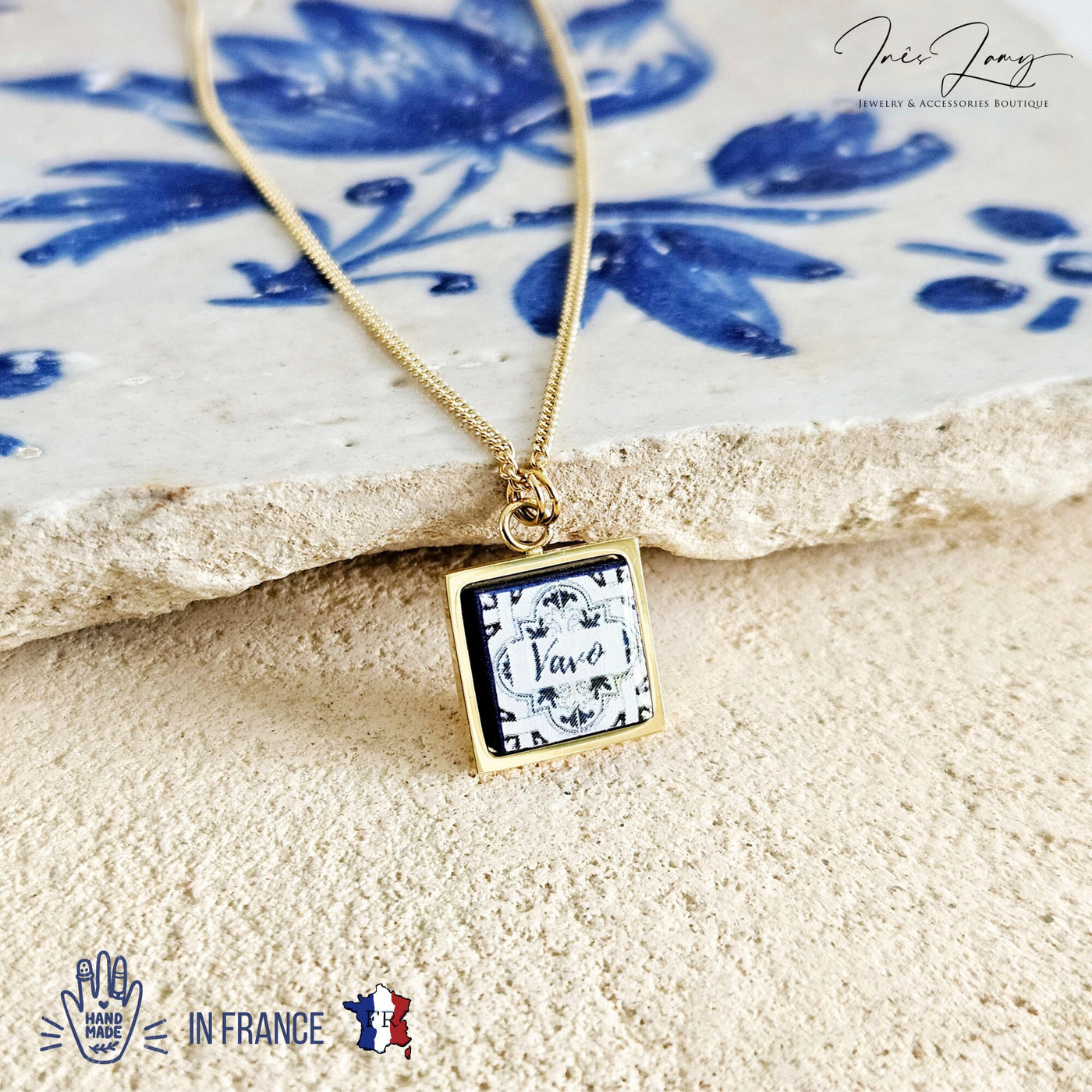 Personalized Avó Portugal Tile Necklace Grandma Gift Custom Handmade Gift Grandma Necklace Nana Jewelry Vovó Blue White Tile Azulejo Pendant