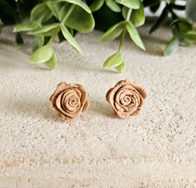Cork Rose Post Earring Natural Vegan Leather Handmade Roses Cork Stud Eco Friendly Upcycled Bark Tree Jewelry Portuguese Cork Made in France
