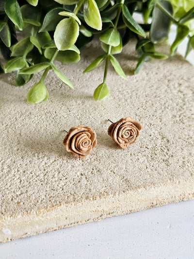 Cork Rose Post Earring Natural Vegan Leather Handmade Roses Cork Stud Eco Friendly Upcycled Bark Tree Jewelry Portuguese Cork Made in France