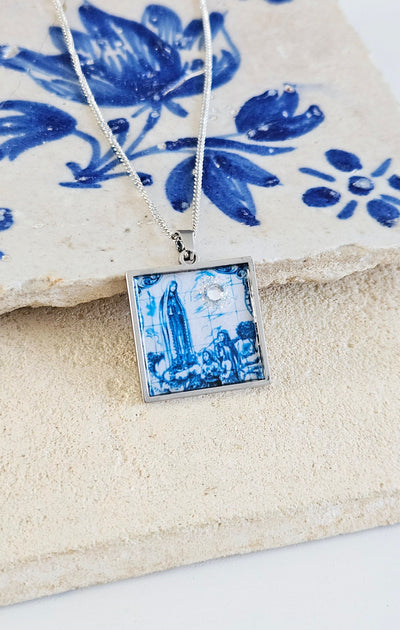 Lady of Fatima Necklace Religious Portuguese Tile Christian Jewelry Catholic Gift Miraculous Virgin Mary Pendant Portugal Azulejo
