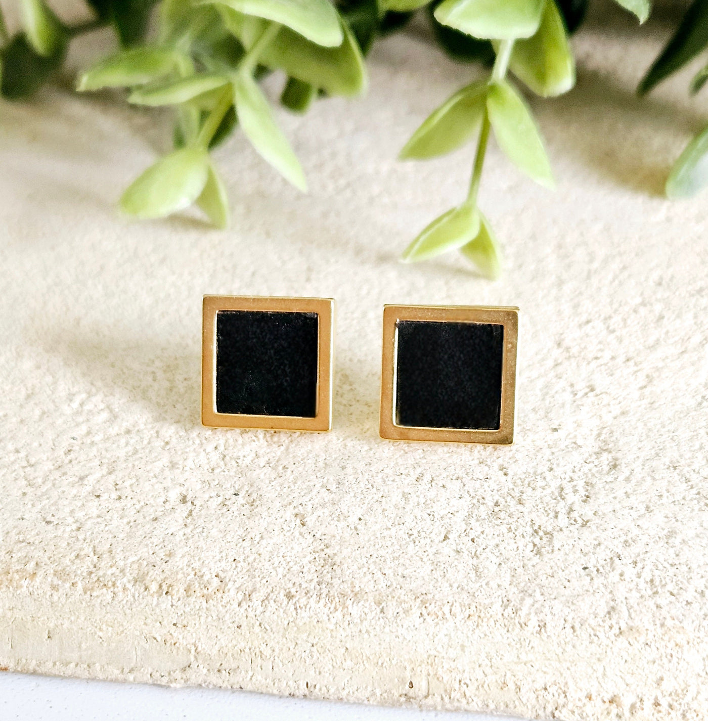 Cork Square Stud Earrings Blue Tiles Studs Gold Minimalist Earrings Eco Leather Cork Studs Rose Gold Stainless Steel Vegan Sustainable