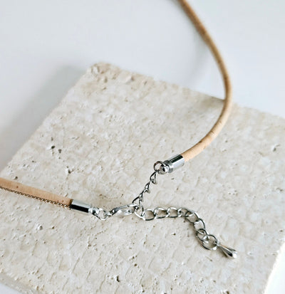 Natural Cork Silver Necklace Organic Eco Friendly Portuguese Jewelry Vegan Leather Cork Sustainable Daughter Gift Mother Gift Cottagecore